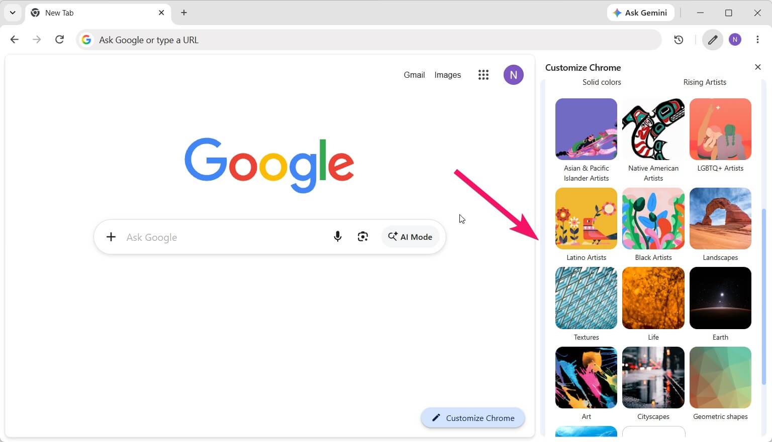 Background categories in Google Chrome