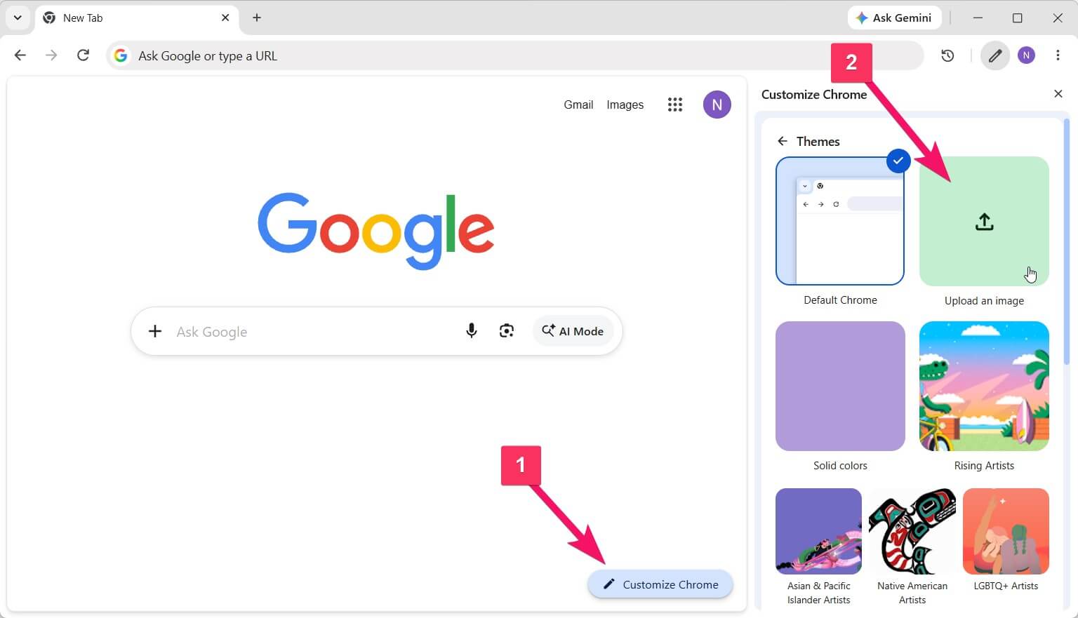 Upload an image in Google Chrome
