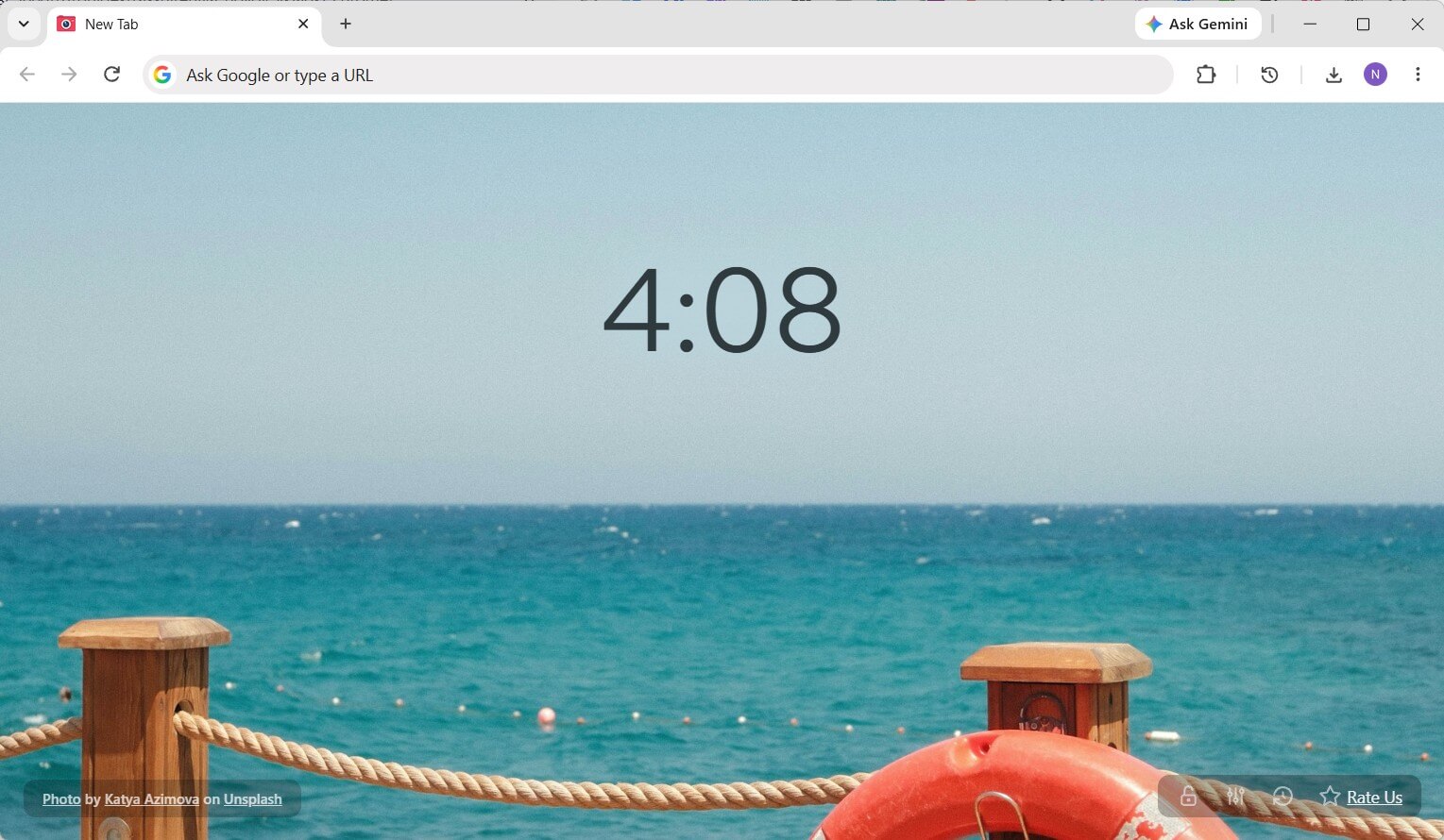 New tab page with the Beautiful Photos extension