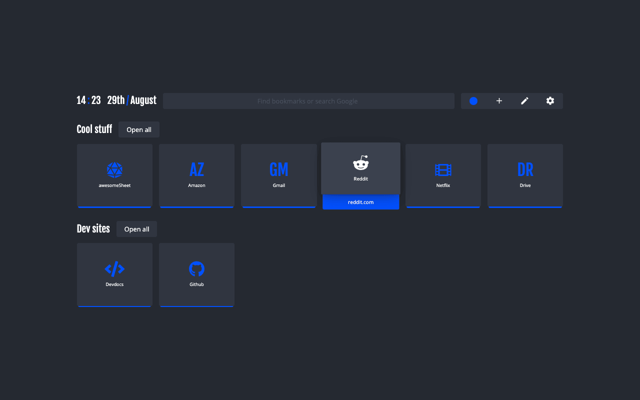 nightTab extension screenshot