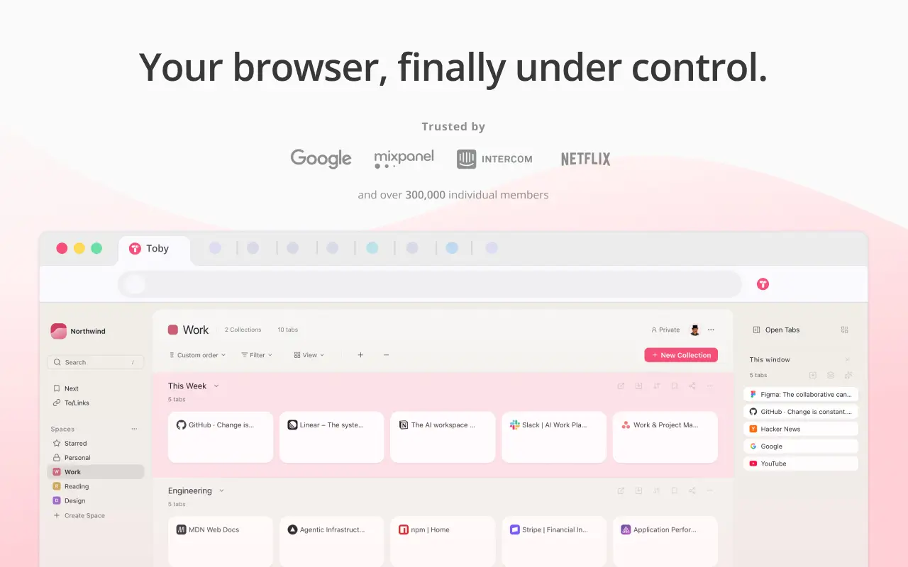 Toby tab manager extension screenshot